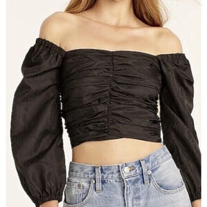 J Crew Off Shoulder Crop Top Womens 18 Black Ren Faire Octoberfest Festival NWT